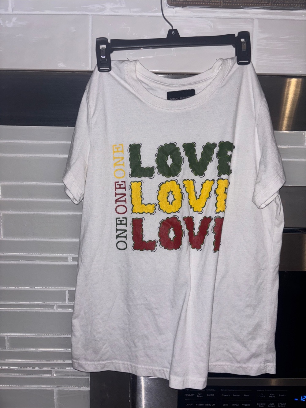 Roberto Cavalli White Tee with Green Yellow Red LOVE Graphic